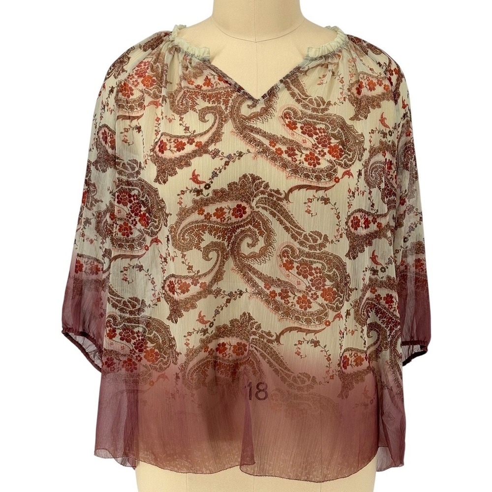 Sonoma Goods For Life Blouse Multicolor Paisley‎ Ombre Sheer Chiffon 2X